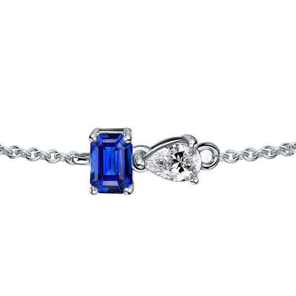 Toi Et Moi Emerald & Pear Blue Sapphire Chain Bracelet in Sterling Silver