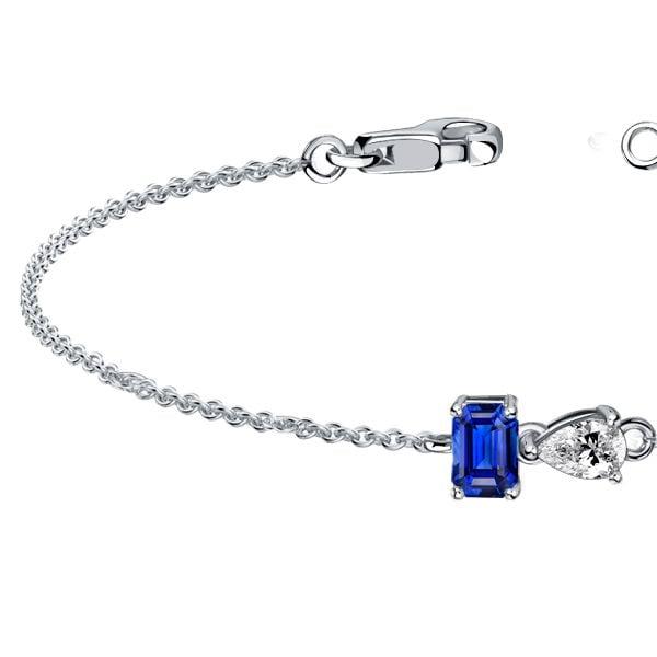 Toi Et Moi Emerald & Pear Blue Sapphire Chain Bracelet in Sterling Silver