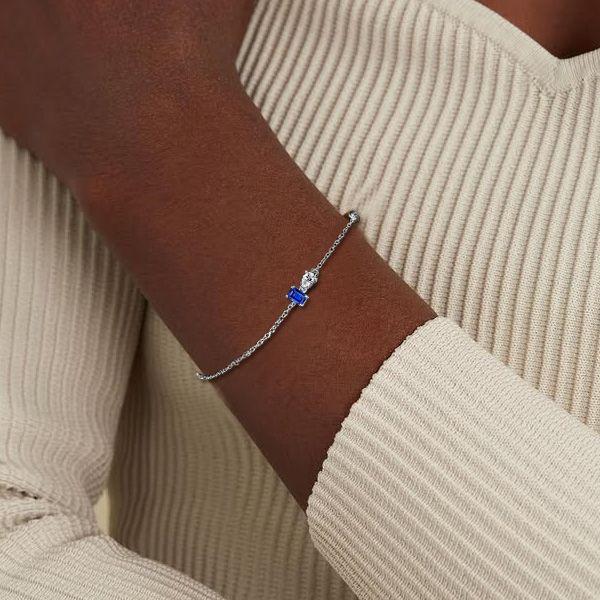 Toi Et Moi Emerald & Pear Blue Sapphire Chain Bracelet in Sterling Silver