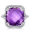 Cushion Cut Amethyst Engagement Ring - Sterling Silver 925, 15 Carat