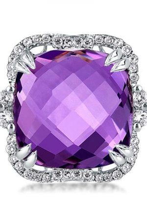 Cushion Cut Amethyst Engagement Ring - Sterling Silver 925, 15 Carat
