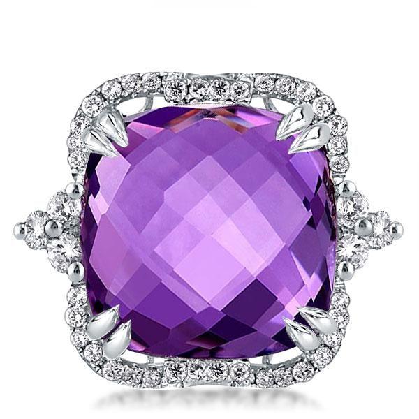 Cushion Cut Amethyst Engagement Ring - Sterling Silver 925, 15 Carat