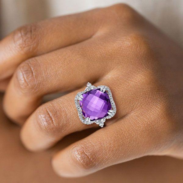 Cushion Cut Amethyst Engagement Ring - Sterling Silver 925, 15 Carat