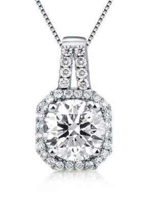 1.0 Carat Cushion Cut Simulated Diamond Halo Pendant Necklace in Sterling Silver