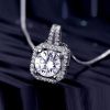 1.0 Carat Cushion Cut Simulated Diamond Halo Pendant Necklace in Sterling Silver