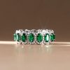 Emerald Green Eternity Band - Oval Cut Sterling Silver Wedding Ring for Women