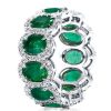 Emerald Green Eternity Band - Oval Cut Sterling Silver Wedding Ring for Women