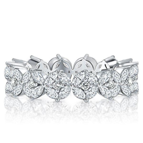 Marquise Cut Sterling Silver Eternity Wedding Band for Women