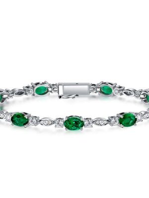 Emerald Sapphire Tennis Bracelet for Women - Oval Cut Sterling Silver