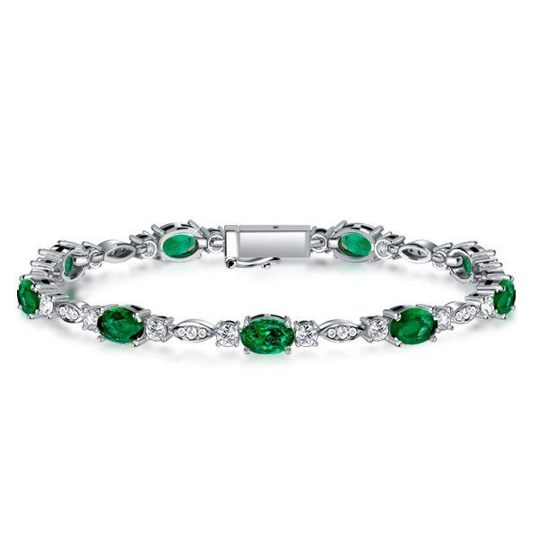 Emerald Sapphire Tennis Bracelet for Women - Oval Cut Sterling Silver