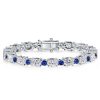 Blue Sapphire Tennis Bracelet - Oval & Round Cut, Sterling Silver