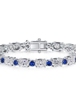 Blue Sapphire Tennis Bracelet - Oval & Round Cut, Sterling Silver