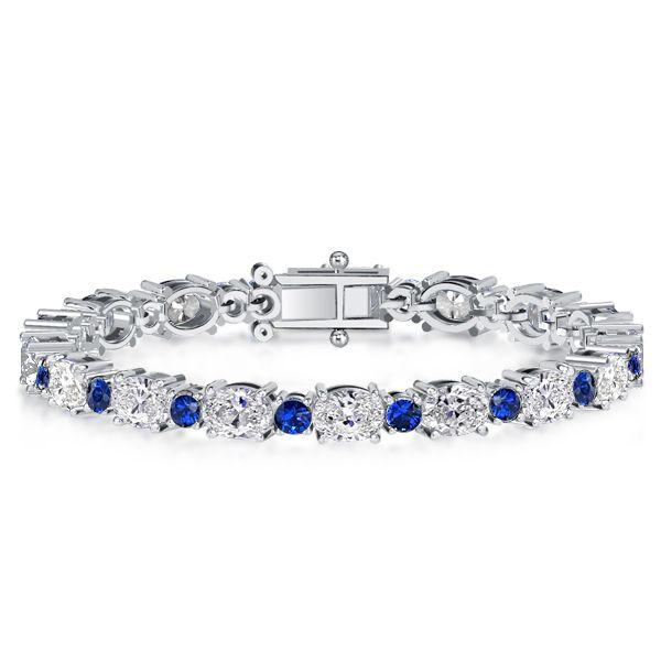 Blue Sapphire Tennis Bracelet - Oval & Round Cut, Sterling Silver