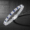 Blue Sapphire Tennis Bracelet - Oval & Round Cut, Sterling Silver