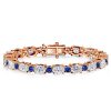 Blue Sapphire Tennis Bracelet - Oval & Round Cut, Sterling Silver