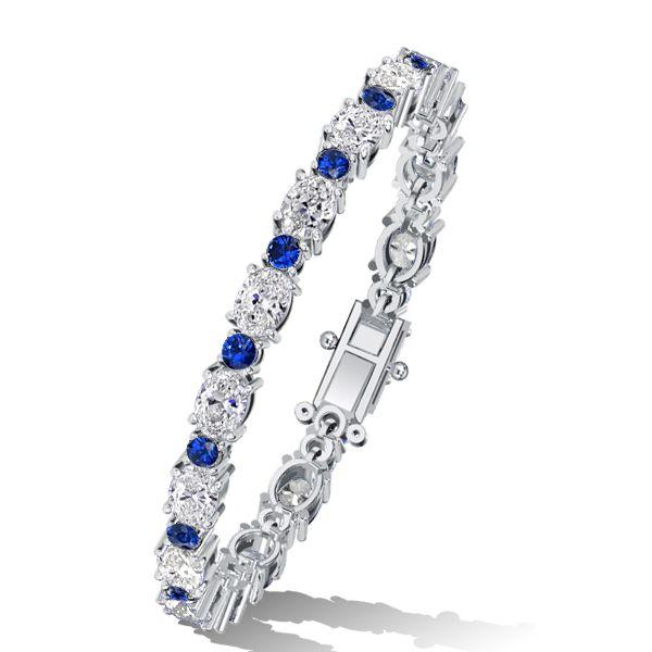 Blue Sapphire Tennis Bracelet - Oval & Round Cut, Sterling Silver