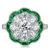 Antique Style Emerald Cluster Engagement Ring in Sterling Silver