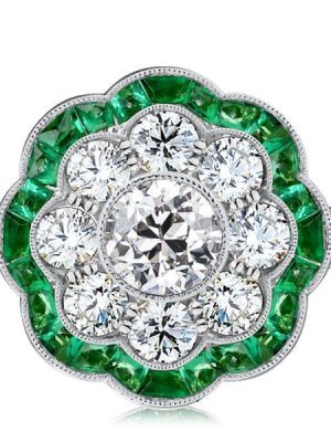 Antique Style Emerald Cluster Engagement Ring in Sterling Silver