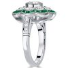 Antique Style Emerald Cluster Engagement Ring in Sterling Silver