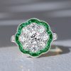 Antique Style Emerald Cluster Engagement Ring in Sterling Silver