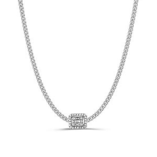 Baguette Halo Pendant Necklace | 0.35 CT. TW | Rhodium Plated 925 Sterling Silver