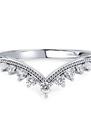 Sterling Silver Milgrain Chevron Wedding Band - 1.95 CT TW Simulated Diamonds