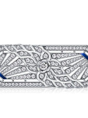 Art Deco White Sapphire Floral Brooch - Sterling Silver Plated
