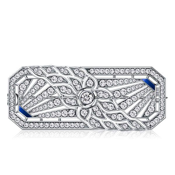 Art Deco White Sapphire Floral Brooch - Sterling Silver Plated