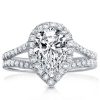 Created White Sapphire Pear Engagement Ring with Split Shank Halo Setting in Sterling Silver