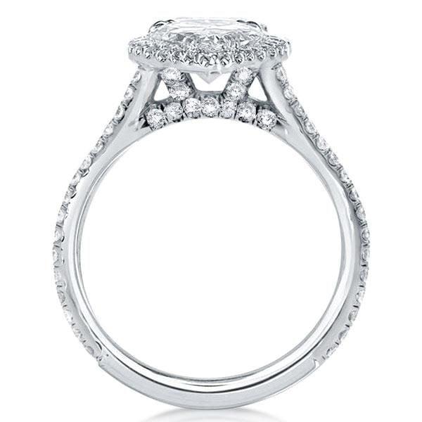 Created White Sapphire Pear Engagement Ring with Split Shank Halo Setting in Sterling Silver