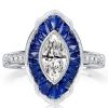 Marquise Cut Halo Engagement Ring - Sterling Silver Milgrain Design