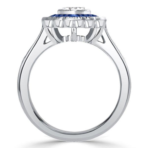 Marquise Cut Halo Engagement Ring - Sterling Silver Milgrain Design