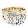 3 Stone Emerald Cut Solitaire Bridal Set in 18K Gold Plated Sterling Silver