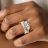 3 Stone Emerald Cut Solitaire Bridal Set in 18K Gold Plated Sterling Silver