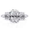 Oval White Sapphire Three Stone Engagement Ring - Sterling Silver