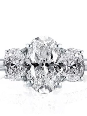 Oval White Sapphire Three Stone Engagement Ring - Sterling Silver