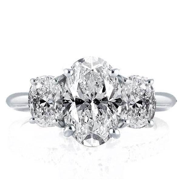 Oval White Sapphire Three Stone Engagement Ring - Sterling Silver