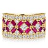 Baguette Cut Ruby Half Eternity Wedding Band Ring in 18K Gold Plated Sterling Silver