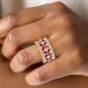 Baguette Cut Ruby Half Eternity Wedding Band Ring in 18K Gold Plated Sterling Silver
