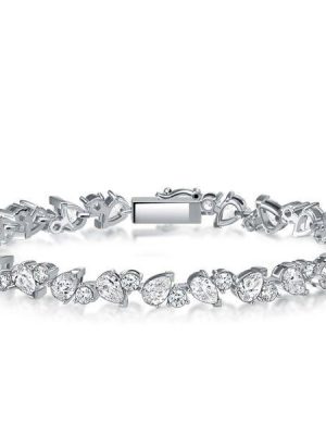 Sterling Silver Tennis Bracelet with Alternating Round and Pear Cut Stones