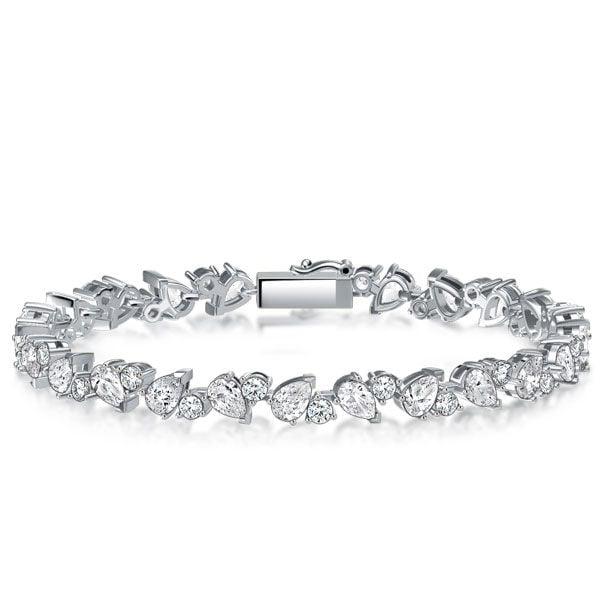 Sterling Silver Tennis Bracelet with Alternating Round and Pear Cut Stones