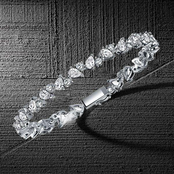 Sterling Silver Tennis Bracelet with Alternating Round and Pear Cut Stones