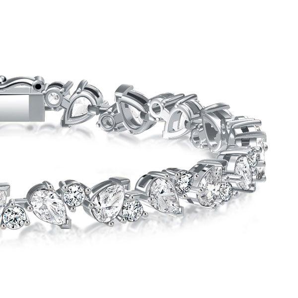 Sterling Silver Tennis Bracelet with Alternating Round and Pear Cut Stones