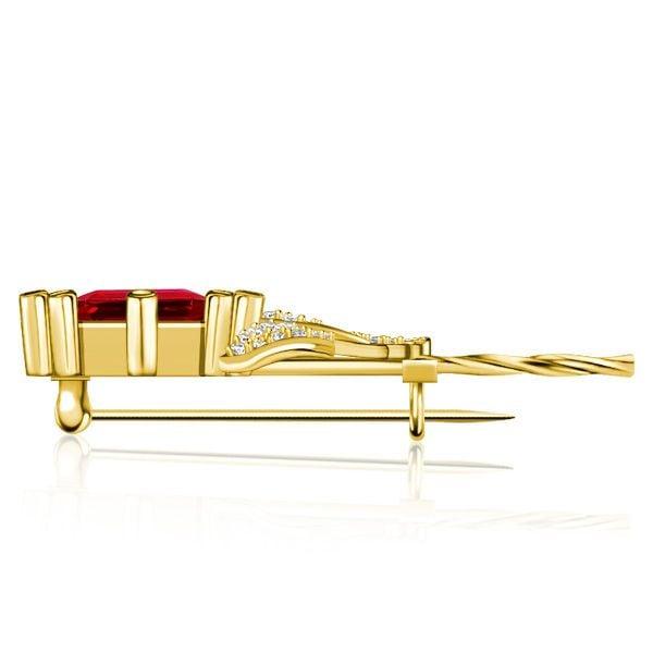 Vintage Emerald Cut Ruby Sapphire Flower Stick Pin Brooch in 925 Sterling Silver Gold Plated