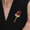Vintage Emerald Cut Ruby Sapphire Flower Stick Pin Brooch in 925 Sterling Silver Gold Plated