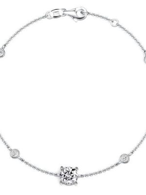 925 Sterling Silver Round Cut Bezel Setting Chain Bracelet for Women