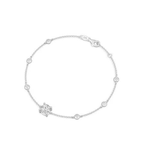 925 Sterling Silver Round Cut Bezel Setting Chain Bracelet for Women