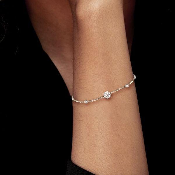 925 Sterling Silver Round Cut Bezel Setting Chain Bracelet for Women