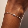 925 Sterling Silver Round Cut Bezel Setting Chain Bracelet for Women