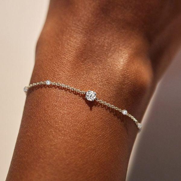 925 Sterling Silver Round Cut Bezel Setting Chain Bracelet for Women